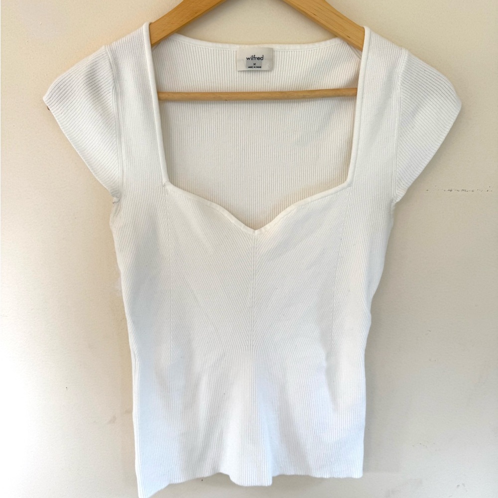 Wilfred Sculpt Knit White Sweetheart Neck Top